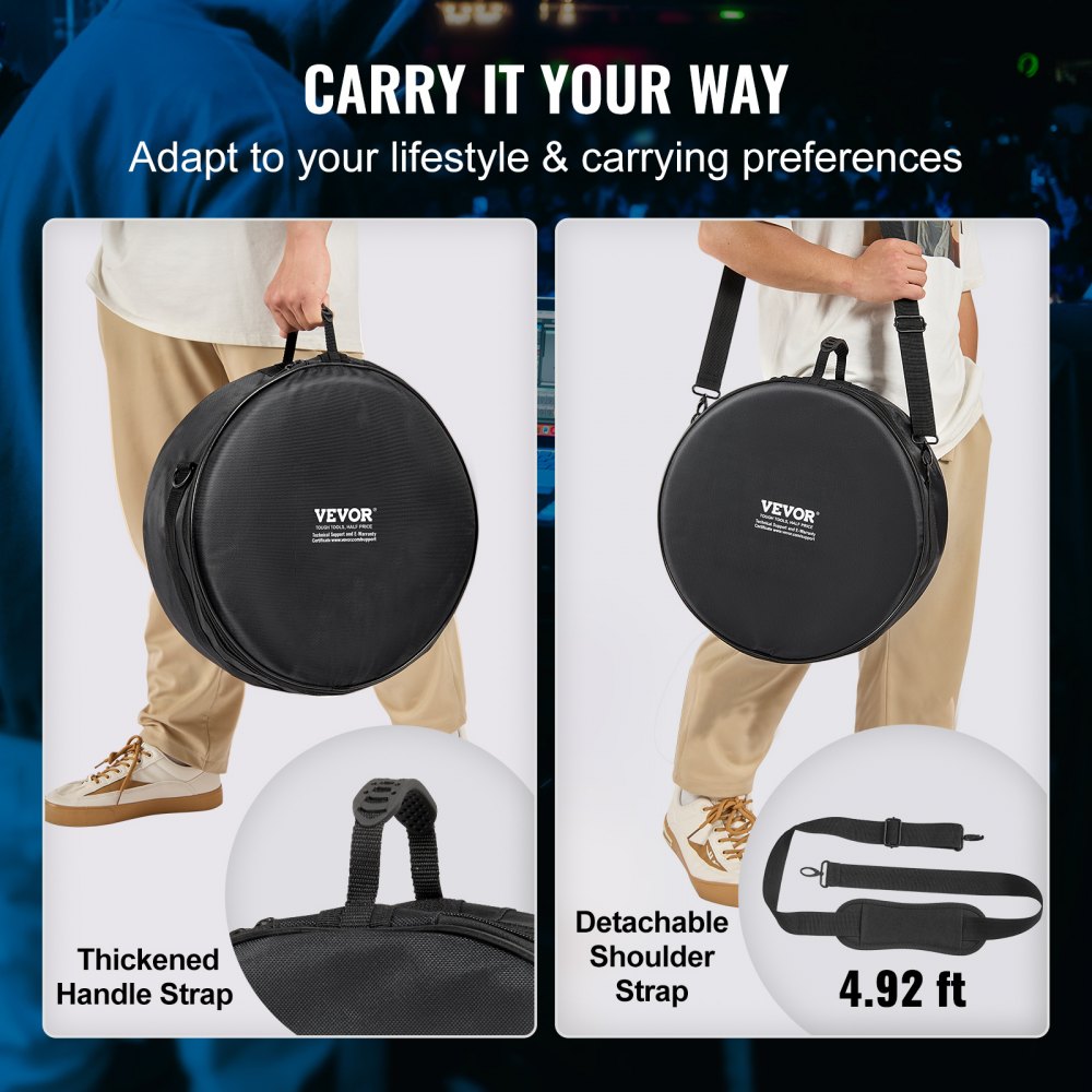 VEVOR 5-Piece Drum Bag Kit, Durable 1680D Oxford Material, Cushioned Cases with 1.5m Removable Shoulder Strap and Carry Handles, Collapsible, Fits 22'' Bass, 12''/13''/16'' Toms, 14'' Snare