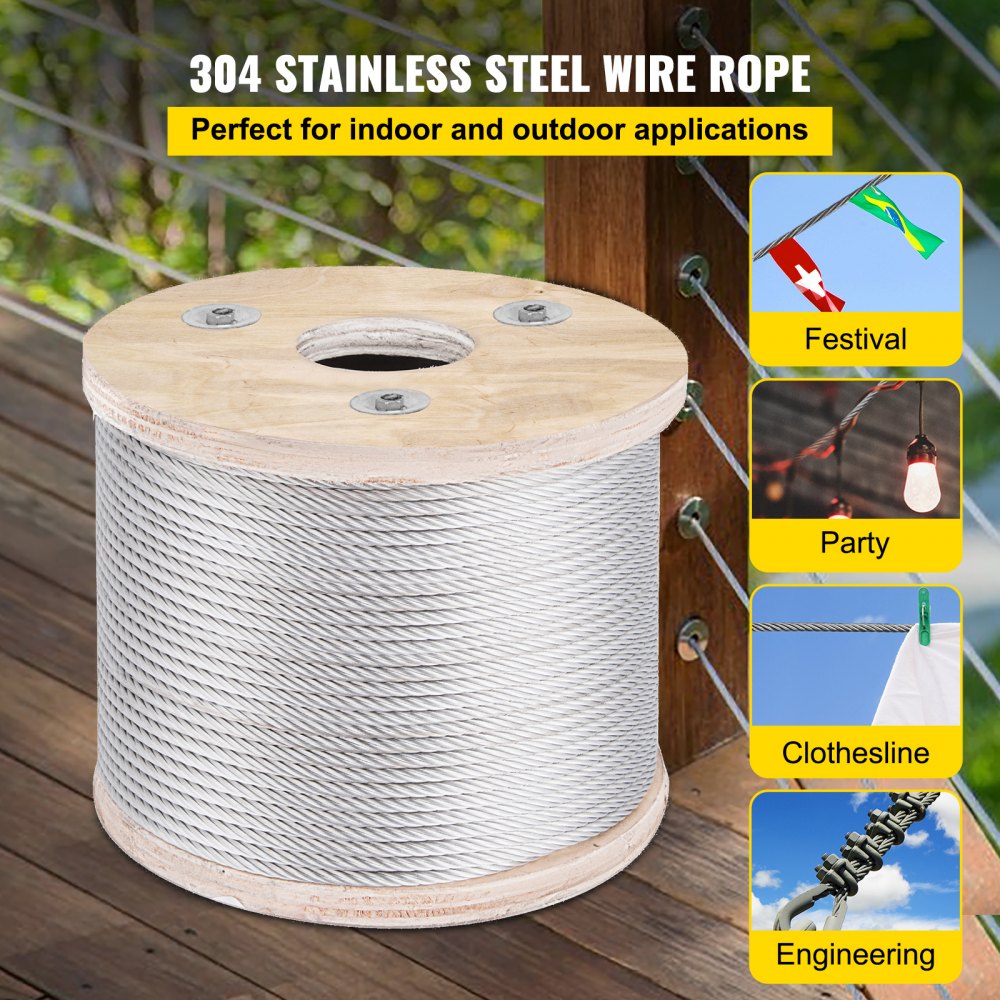 304 Stainless Steel Wire Rope Cable, 3/16", 7x19, 250 ft reel