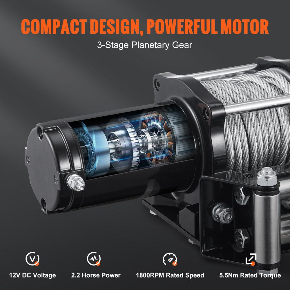VEVOR Electric Winch, 12V 4500 lb Load Capacity Steel Rope Winch, IP55 1/4” x 39ft ATV UTV Winch with Wireless Handheld Remote & 4-Way Fairlead for Towing Jeep Off-Road SUV Truck Car Trailer Boat