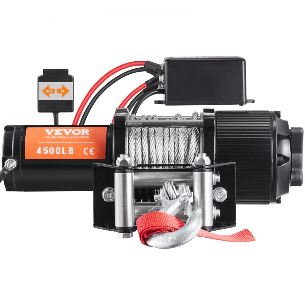 VEVOR Electric Winch, 12V 4500 lb Load Capacity Steel Rope Winch, IP55 1/4” x 39ft ATV UTV Winch with Wireless Handheld Remote & 4-Way Fairlead for Towing Jeep Off-Road SUV Truck Car Trailer Boat