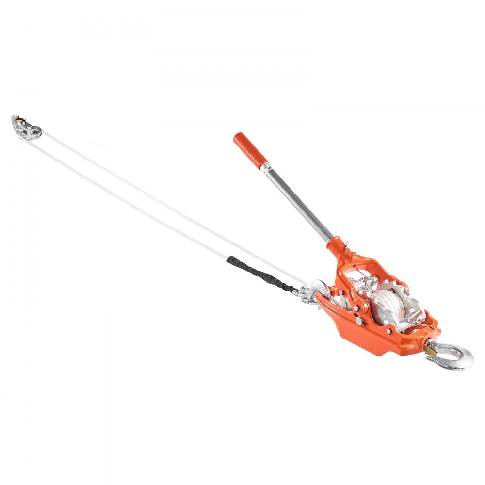 VEVOR Rope Puller, 6614 lbs Pulling Capacity, Heavy Duty Ratchet Power Puller Tool with 35 ft of 0.3 in Diameter Rope & 2 Hooks, Come Along Winch for Tree Felling, Moving Boats, Road Recovery