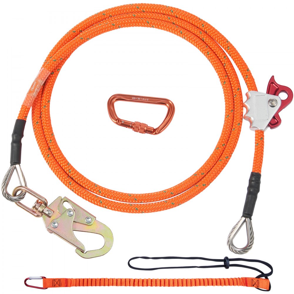 VEVOR 16mm Steel Core Flipline, 10ft(3m) Arborist Flipline, Flip Line for Tree Climbing with Alloy Steel Snap Hook & Aluminum Alloy Carabiner, 30KN Breaking Tension for Fall Protection, Tree Climber