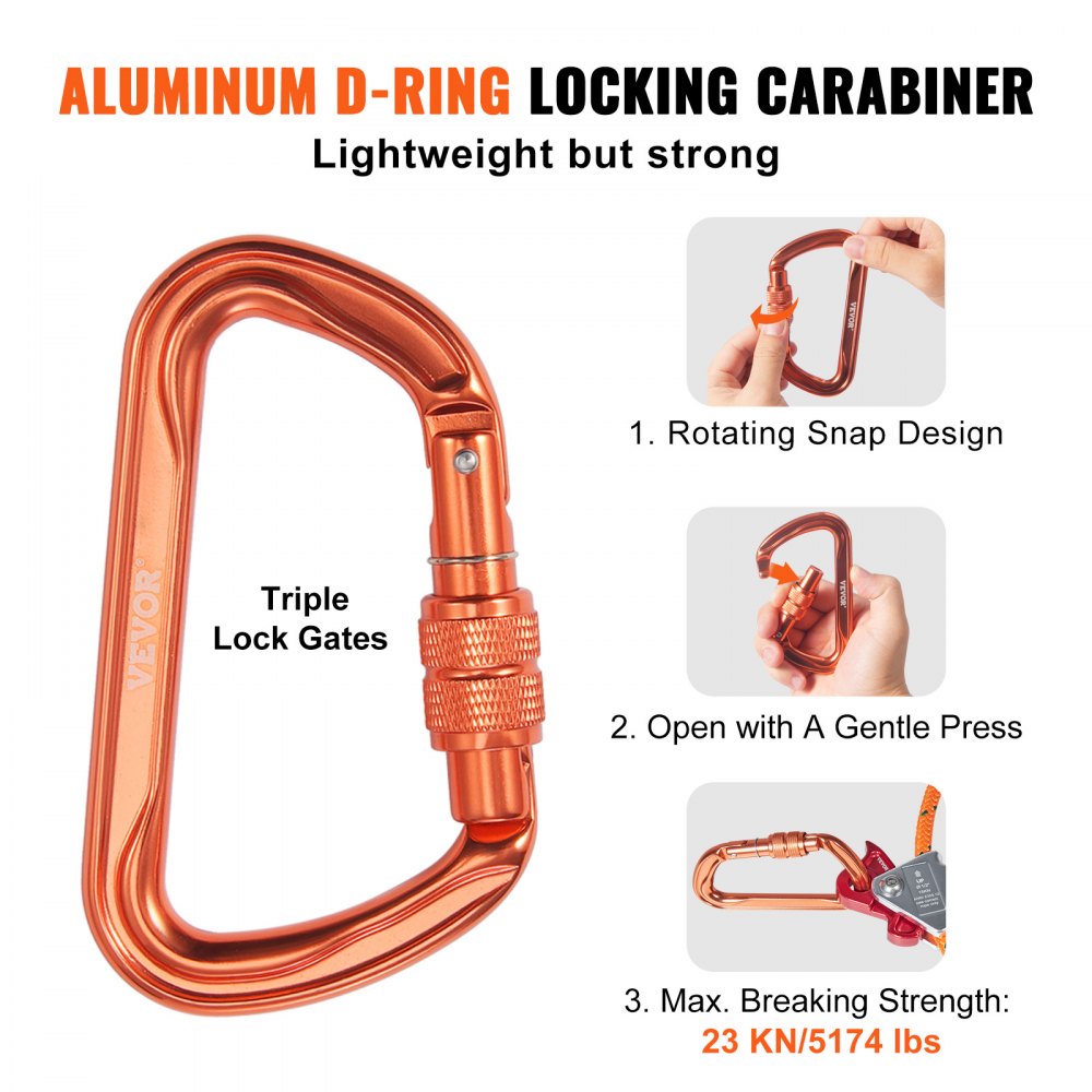 VEVOR 16mm Steel Core Flipline, 12ft(3.6m) Arborist Flipline, Flip Line for Tree Climbing with Alloy Steel Snap Hook & Aluminum Alloy Carabiner, 30KN Breaking Tension for Fall Protection, Tree Climber