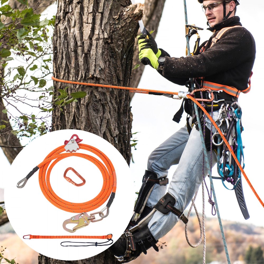 VEVOR 16mm Steel Core Flipline, 12ft(3.6m) Arborist Flipline, Flip Line for Tree Climbing with Alloy Steel Snap Hook & Aluminum Alloy Carabiner, 30KN Breaking Tension for Fall Protection, Tree Climber