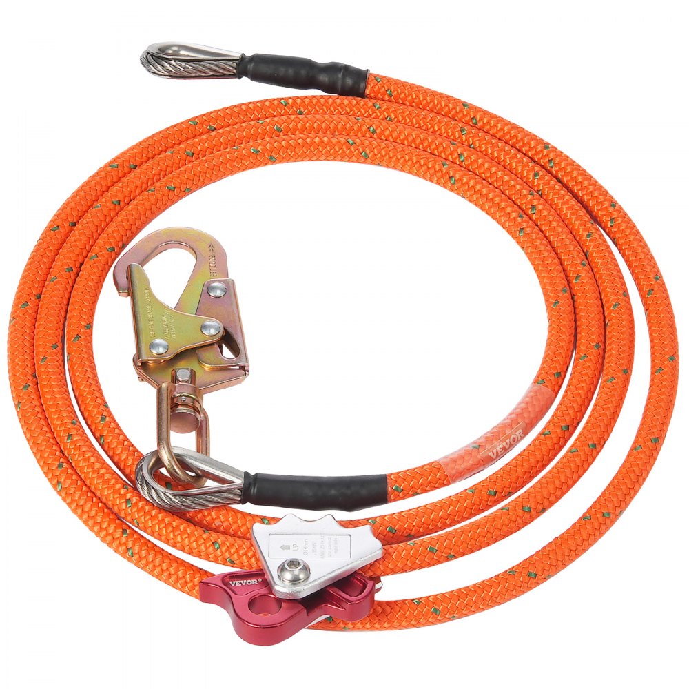 VEVOR 16mm Steel Core Flipline, 12ft(3.6m) Arborist Flipline, Flip Line for Tree Climbing with Alloy Steel Snap Hook & Aluminum Alloy Carabiner, 30KN Breaking Tension for Fall Protection, Tree Climber