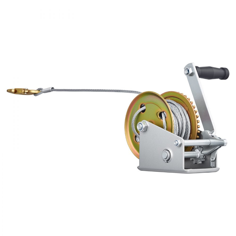 VEVOR Boat Winch, 1600 lbs Hand Winch, Heavy Duty Manual Rope Crank with 32.8ft Steel Wire, Portable Two-Way Ratchet, Anti-Slip Handle, Easy Installation Gear for Boat Trailer ATV Towing