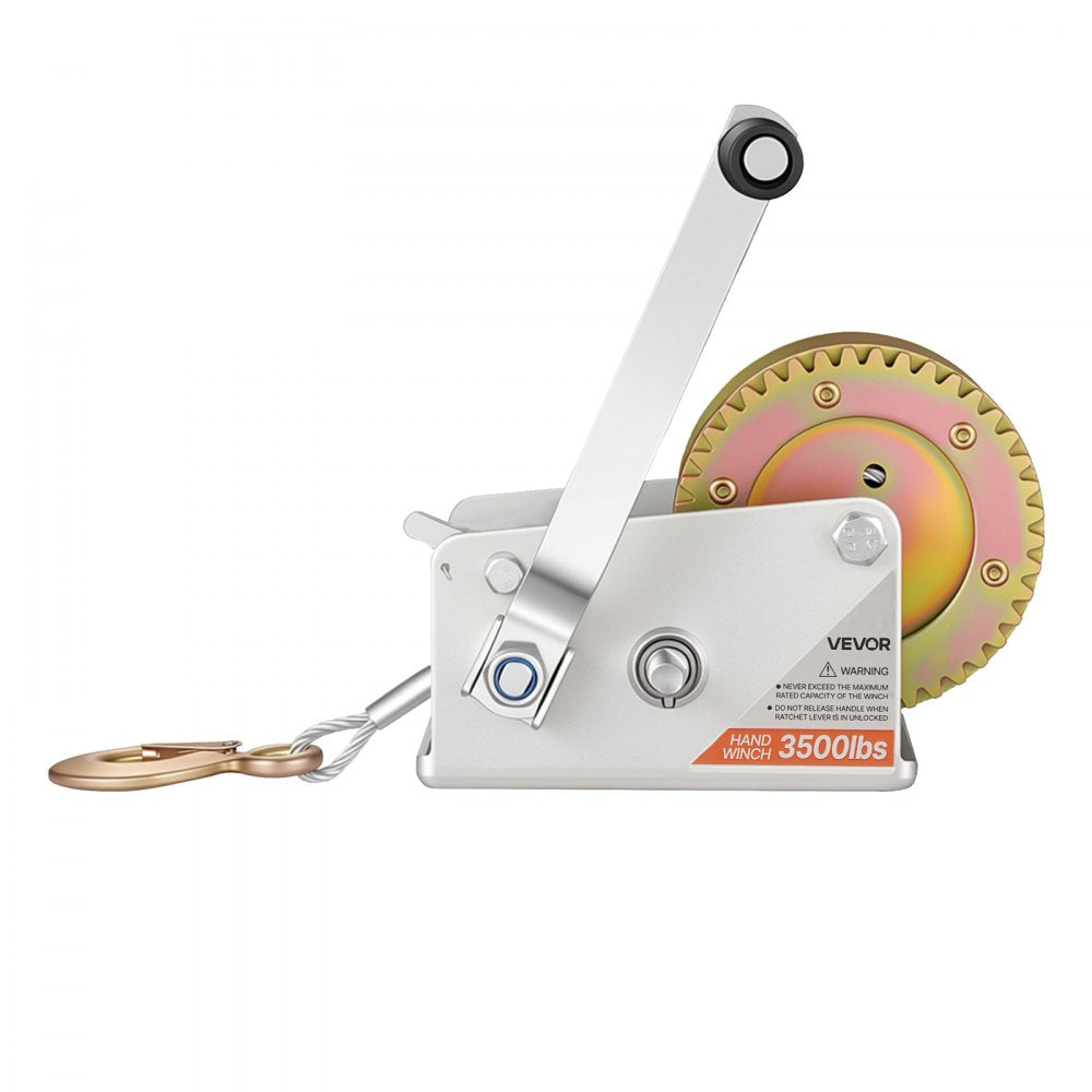VEVOR Boat Winch, 3500 lbs Hand Winch, Heavy Duty Manual Rope Crank with 32.8ft Steel Wire, Portable Two-Way Ratchet, 2 Speed Switchable, Anti-Slip Handle Gear for Boat Trailer ATV Towing