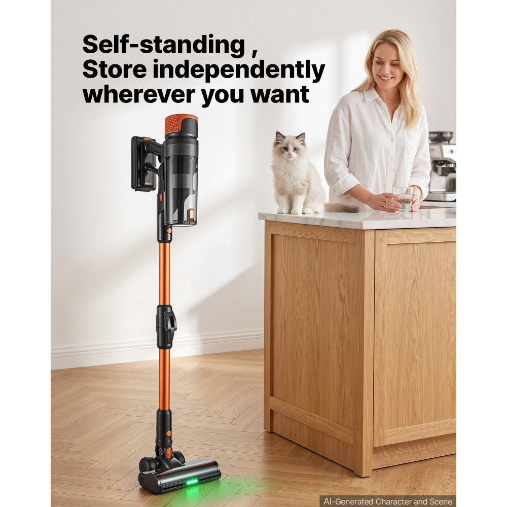 VEVOR Cordless Vacuum Cleaner 600W 50kPA Cordless Stick Vacuum Cleaner, For Home Hard Floor Carpet Pet Hair, 50-Min Runtime, Rechargeable, Lightweight Handheld, with LED Display, 4 Brush Heads