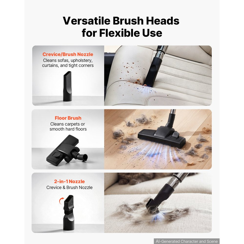 VEVOR Canister Vacuum Cleaner 1000 W 17 kPa Portable Bagged Canister Vacuum, for Carpets, Hardwood Floors, Pet Hair, Adjustable Strong Suction, HEPA Filtration, 3 Collection Bags, Hose, Attachments