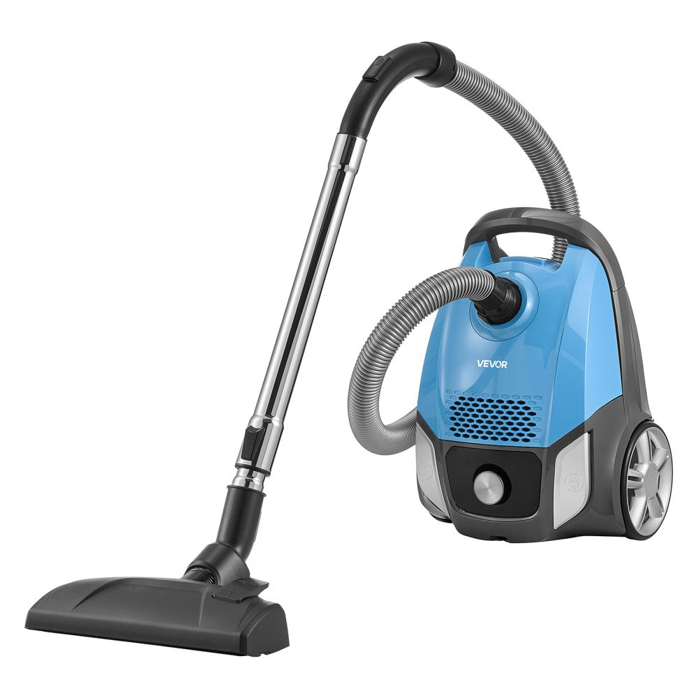 VEVOR Canister Vacuum Cleaner 1000 W 17 kPa Portable Bagged Canister Vacuum, for Carpets, Hardwood Floors, Pet Hair, Adjustable Strong Suction, HEPA Filtration, 3 Collection Bags, Hose, Attachments