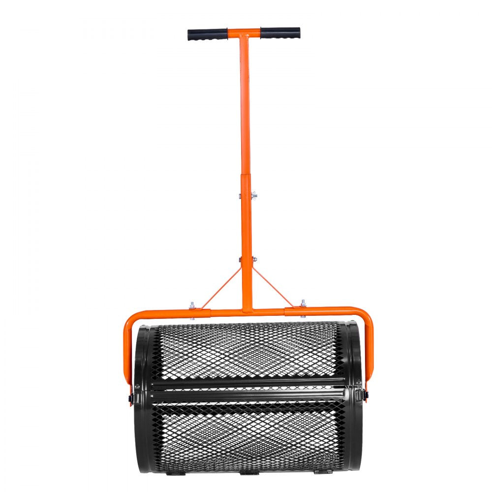 VEVOR Compost Spreader, 24 in Wide Peat Moss Spreader with T Shaped Handle, 3 Heights Adjustable, Powder-Coated Steel Garden Peat Moss Roller, Heavy Duty Grass Seed Spreaders for Planting Seeding