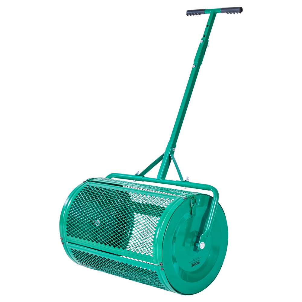 VEVOR Compost Spreader, 24 in Wide Peat Moss Spreader with Push/Tow Handle, 4 Heights Adjustable, Powder-Coated Steel Garden Peat Moss Roller, Heavy Duty Grass Seed Spreaders for Planting Seeding