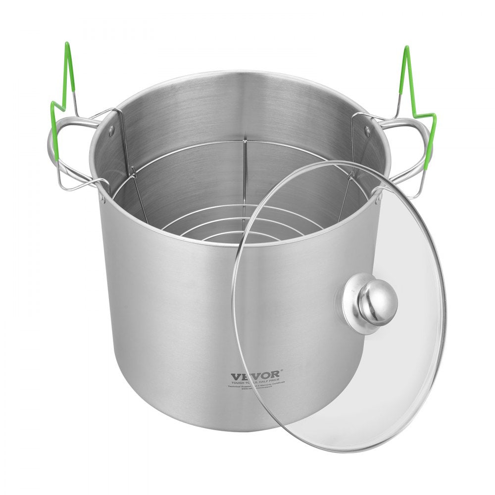 VEVOR 21 QT Canning Pot with Rack and Lid, Stainless Steel Waterbath Canner with Dual Handle and Glass Lid, Compatible with All Cooktops: Induction, Gas, Electric, Glass, Ceramic, Halogen