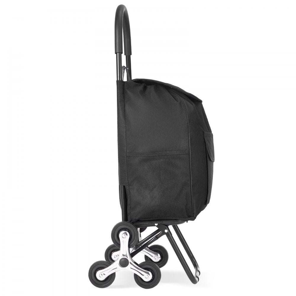 VEVOR Stair Climber Trolley Dolly, 36L Folding Shopping Cart, Grocery Cart Trolley Laundry Stair Climbing Handcart with 6 Wheels & Oxford Cloth Bag, Foldable Cart for Shopping Grocery Laundry, Black