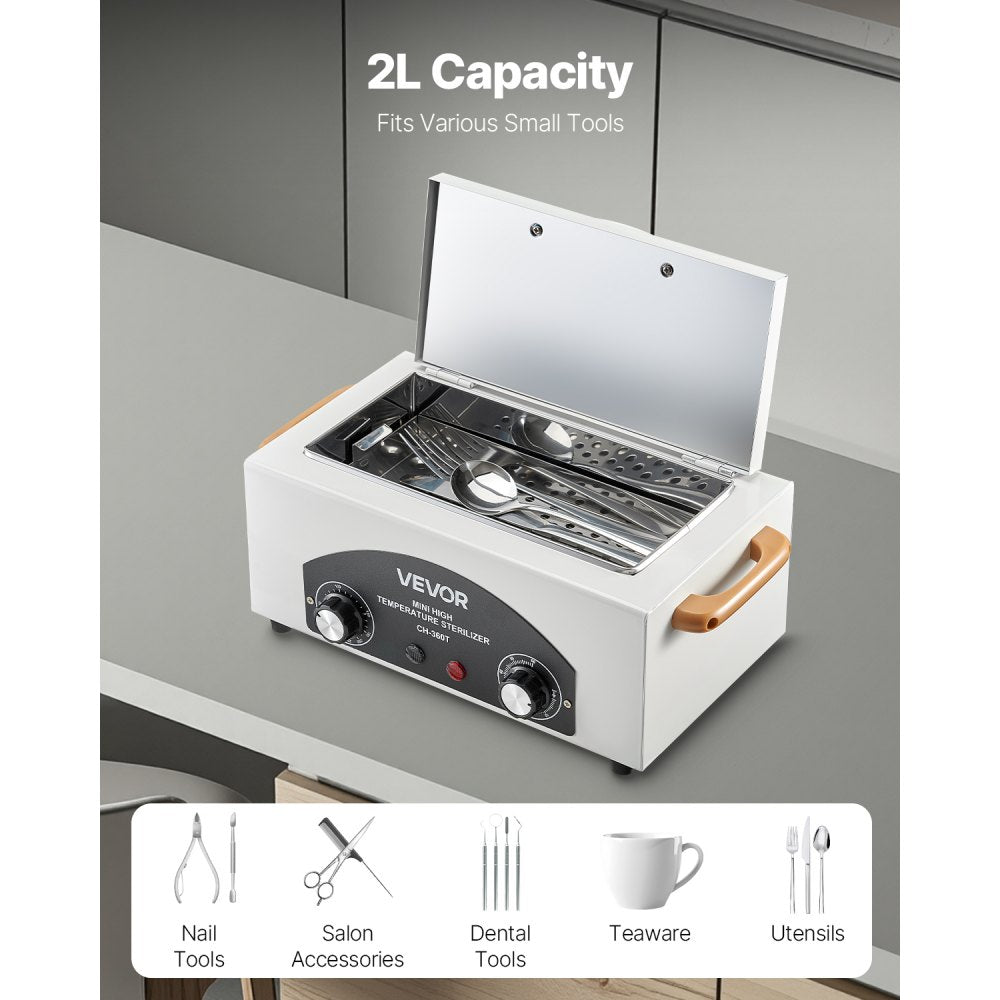 VEVOR High Temperature Autoclave Machine, 2L, 300W High Temperature Cleaner Machine Box with Adjustable Temperature and Time, Dry Heat Cabinet Nail Tool Cleaner for Labs, Home, Nail and Beauty Salons