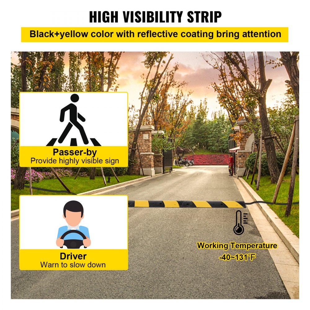 VEVOR Modular Rubber Traffic Speed Bump 2 Channel Cable Protector Ramp