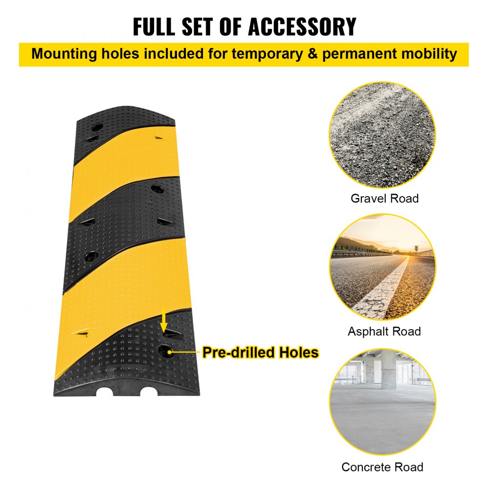 VEVOR Modular Rubber Traffic Speed Bump 2 Channel Cable Protector Ramp