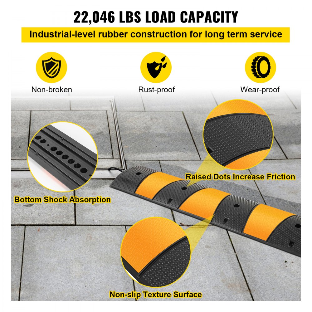 VEVOR 6ft Rubber Speed Hump for Driveways, Durable Cable Guard Ramp, 72.4x12x2.4 in, Dual-Channel for Garage, Gravel, Asphalt, Concrete Paths (Dual-Channel, 6ft-Speed Hump)