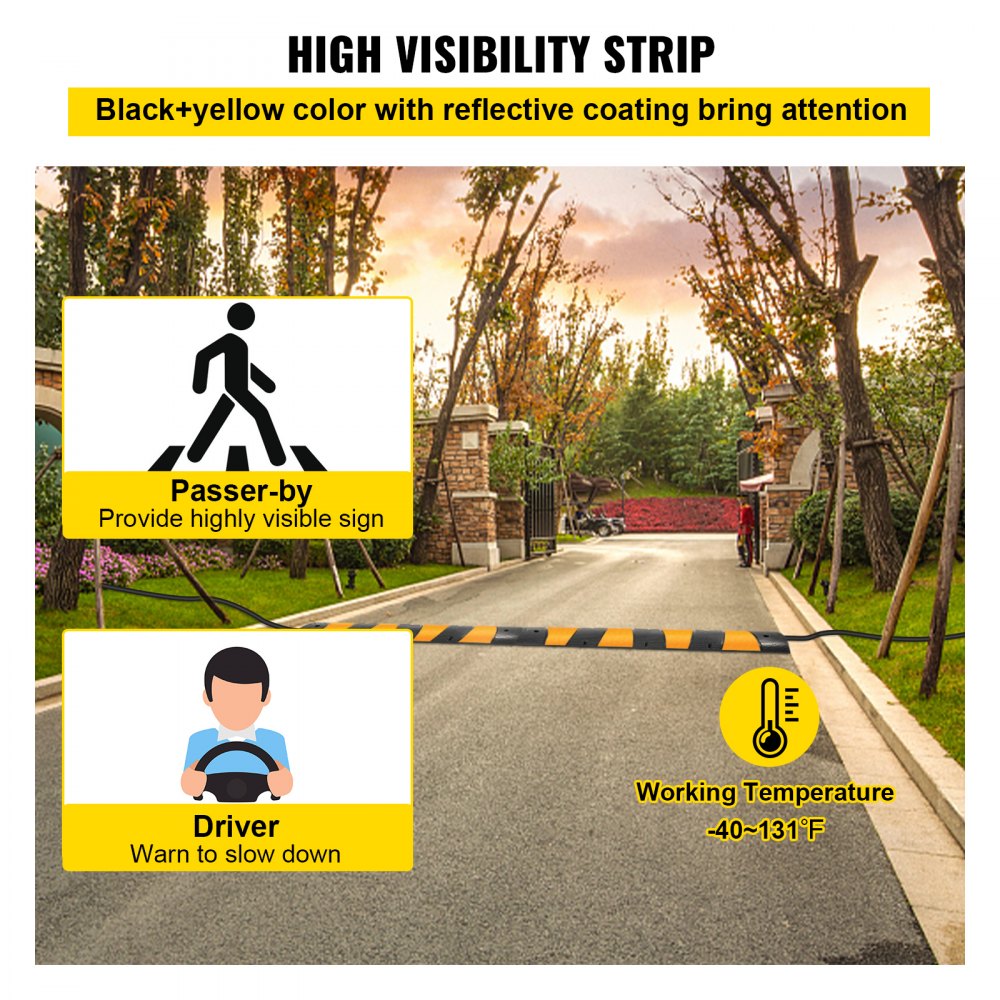 VEVOR 6ft Rubber Speed Hump for Driveways, Durable Cable Guard Ramp, 72.4x12x2.4 in, Dual-Channel for Garage, Gravel, Asphalt, Concrete Paths (Dual-Channel, 6ft-Speed Hump)