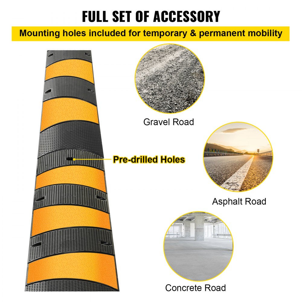 VEVOR 6ft Rubber Speed Hump for Driveways, Durable Cable Guard Ramp, 72.4x12x2.4 in, Dual-Channel for Garage, Gravel, Asphalt, Concrete Paths (Dual-Channel, 6ft-Speed Hump)