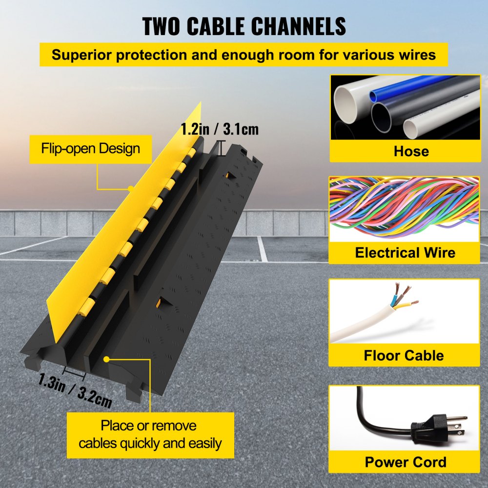 VEVOR 5-Set Rubber Cable Guard, Dual-Channel, Durable 66,000 lbs Capacity, Wire & Hose Protection Speed Bump for Driveways (2-Channel, 5 Sets-66,000 lbs)