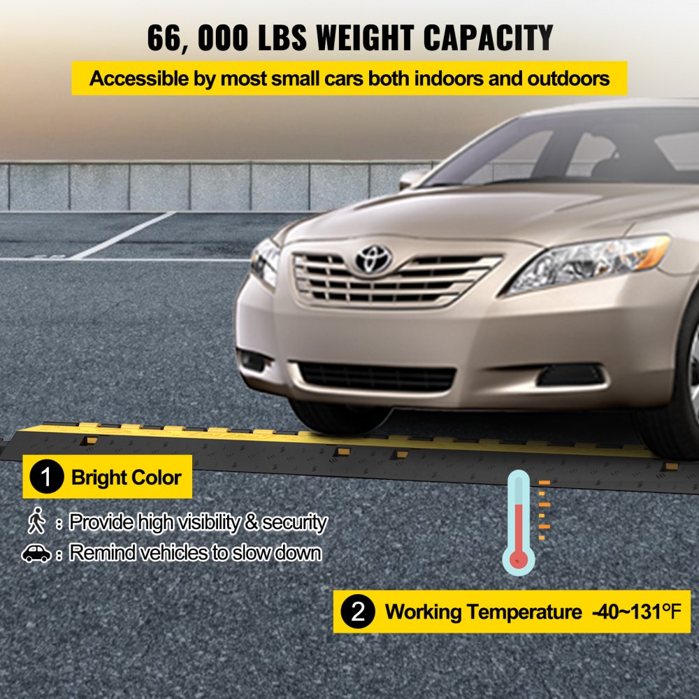 VEVOR 5-Set Rubber Cable Guard, Dual-Channel, Durable 66,000 lbs Capacity, Wire & Hose Protection Speed Bump for Driveways (2-Channel, 5 Sets-66,000 lbs)