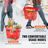 VEVOR Shopping Baskets, 6PCS, 39L Shopping Carts with Handles, Plastic Rolling Shopping Basket with Wheels, Large Portable Shopping Basket Set for Supermarkets, Retail Stores, Grocery Shopping, Red