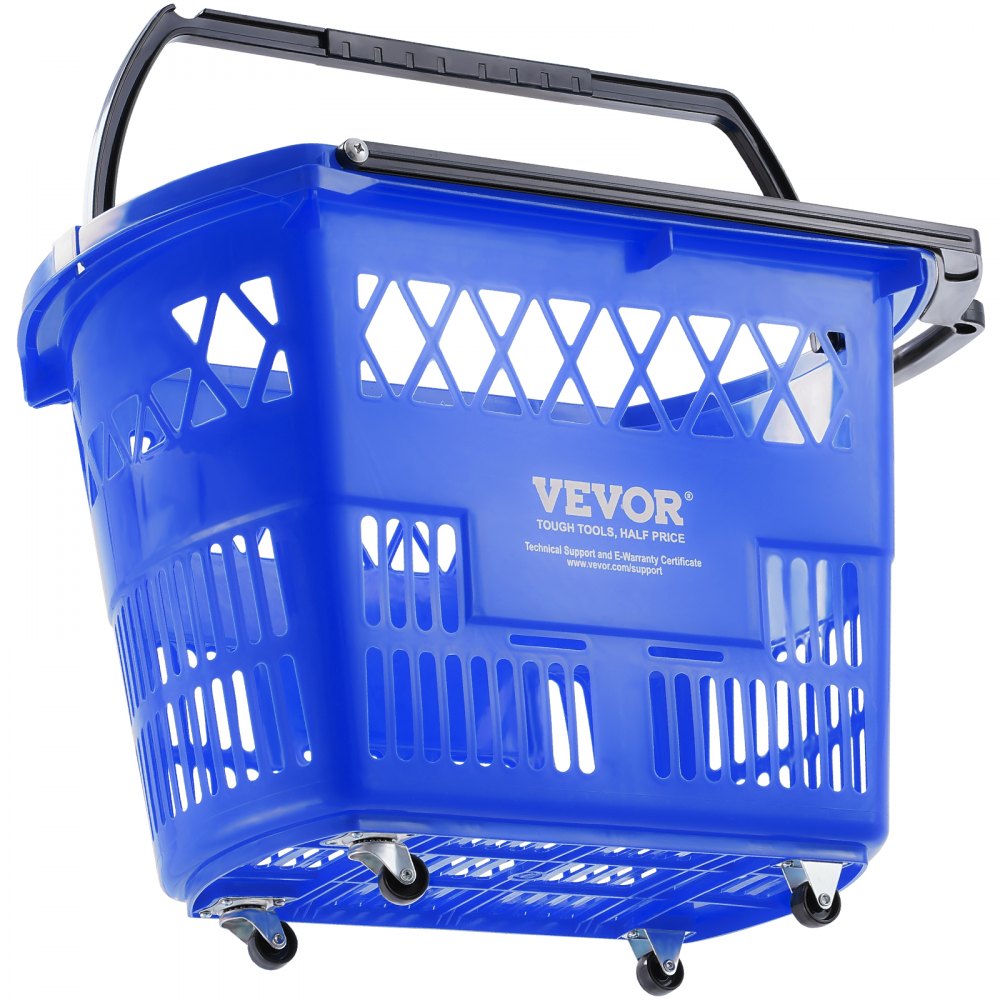 VEVOR Shopping Baskets, 6PCS, 39L Shopping Carts with Handles, Plastic Rolling Shopping Basket with Wheels, Large Portable Shopping Basket Set for Supermarkets, Retail Stores, Grocery Shopping, Blue