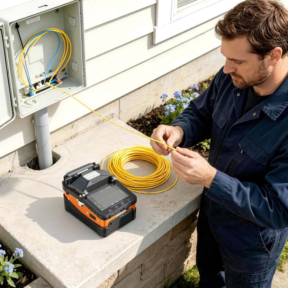 VEVOR Fiber Fusion Splicer 6 Motors with 8s Splicing & 18s Heating, 5200mAh Core Alignment Fibers Optical Splicer, 5" LCD Screen, 3 in 1 Fiber Holder, App Bluetooth Connectivity for SM MM DS NZDS