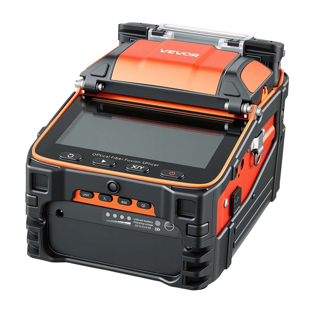 VEVOR Fiber Fusion Splicer 6 Motors with 5s Fast Splicing and 15s Heating, 7800mAh Core Alignment Fibers Optical Splicer with 5" Touchscreen, 3 in 1 Fiber Holder, VFL & OPM for SM MM DS NZDS