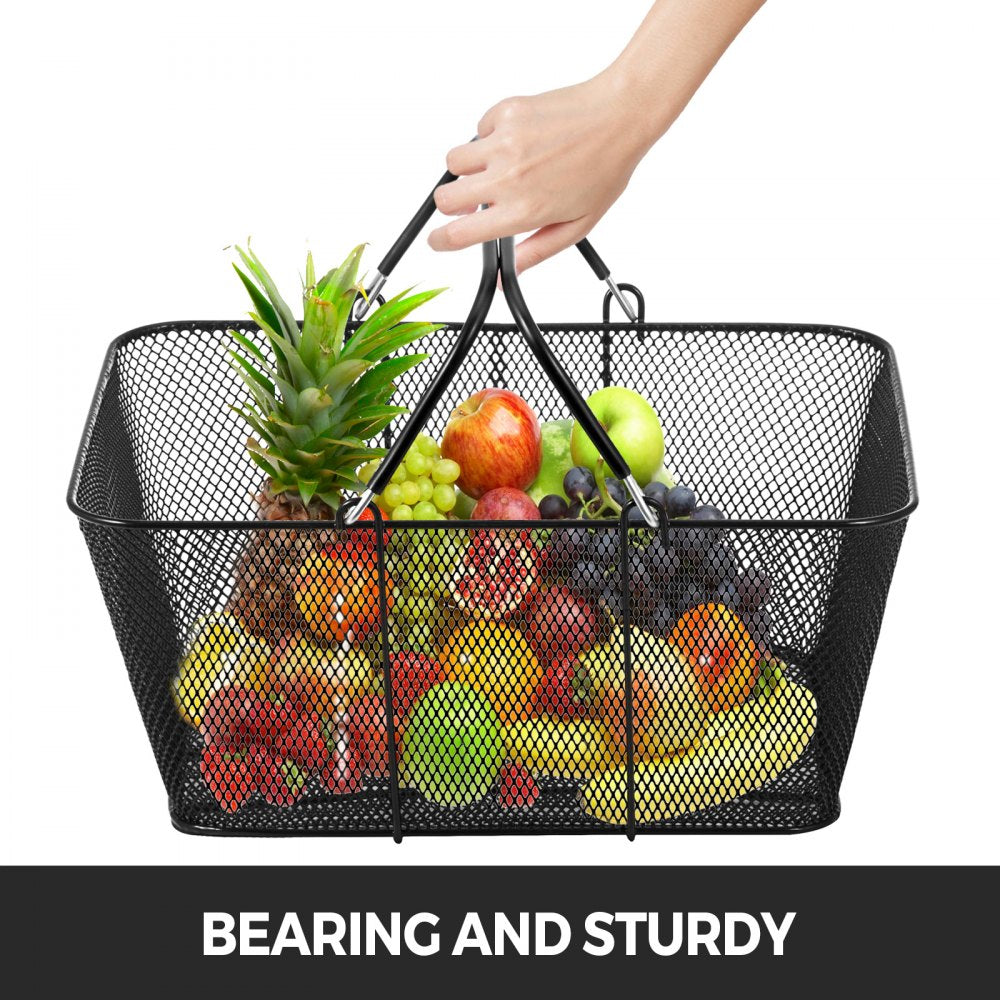 VEVOR Shopping Baskets with Handles, 12PCS, Black Metal Shopping Basket, Portable Wire Shopping Basket, Black Wire Mesh shopping Basket Set for Supermarkets, Retail Stores, Grocery Shopping, Black
