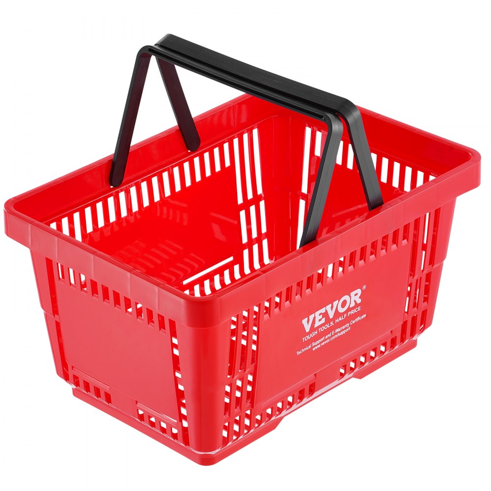 VEVOR Shopping Basket, Set of 12, 24L Durable Plastic Grocery Basket with Handle and Stand, 16.73 x 11.61 x 8.86 inch Portable Shop Basket Bulk Used for Retail Store Supermarket Grocery Shopping, Red
