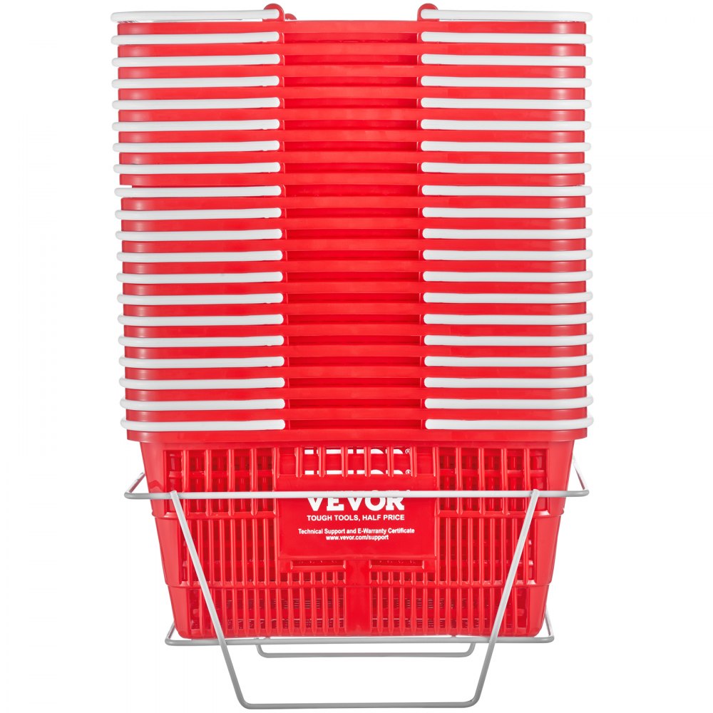 VEVOR Shopping Basket, Set of 20, 21L Durable Plastic Grocery Basket with Handle and Stand, 16.5 x 11.8 x 8.27 inch Portable Shop Basket Bulk Used for Retail Store Supermarket Grocery Shopping, Red