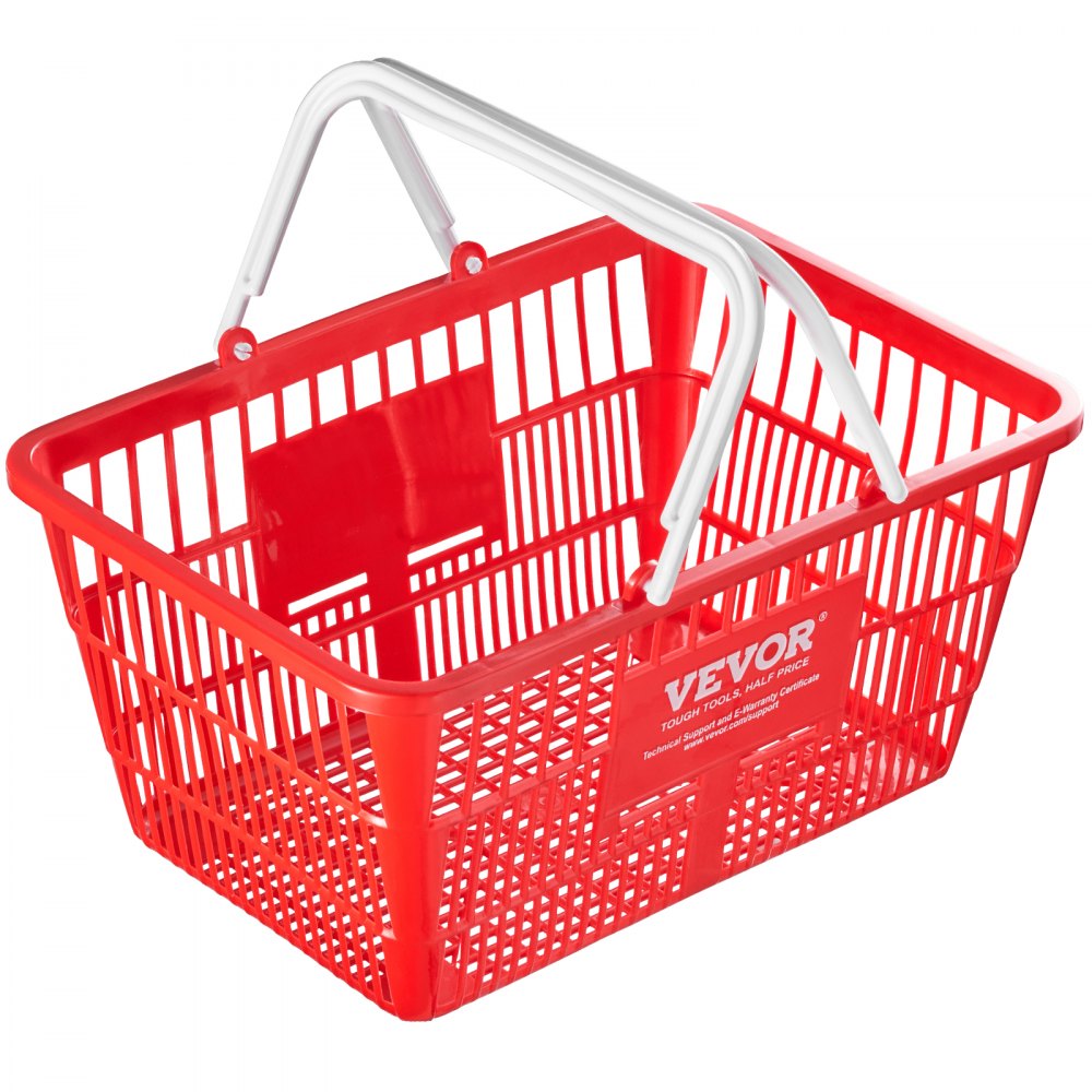 VEVOR Shopping Basket, Set of 12, 21L Durable Plastic Grocery Basket with Handle and Stand, 16.5 x 11.8 x 8.27 inch Portable Shop Basket Bulk Used for Retail Store Supermarket Grocery Shopping, Red