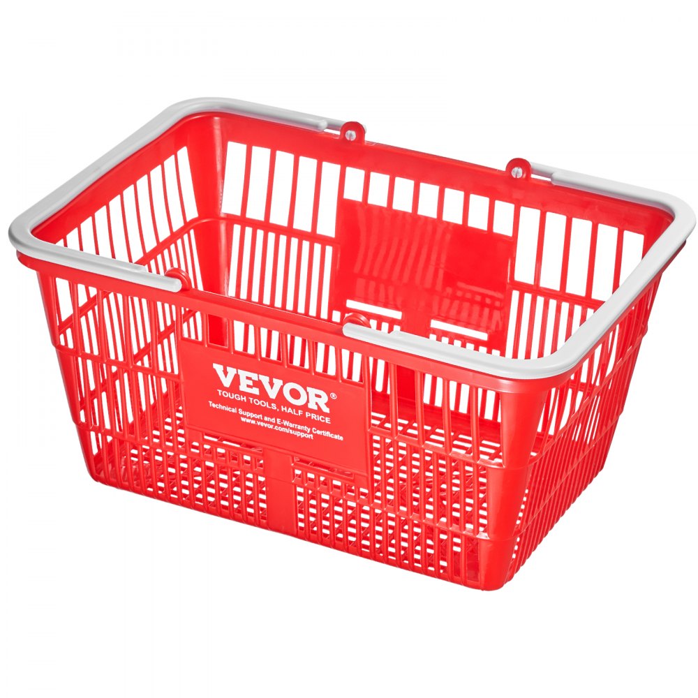 VEVOR Shopping Basket, Set of 12, 21L Durable Plastic Grocery Basket with Handle and Stand, 16.5 x 11.8 x 8.27 inch Portable Shop Basket Bulk Used for Retail Store Supermarket Grocery Shopping, Red