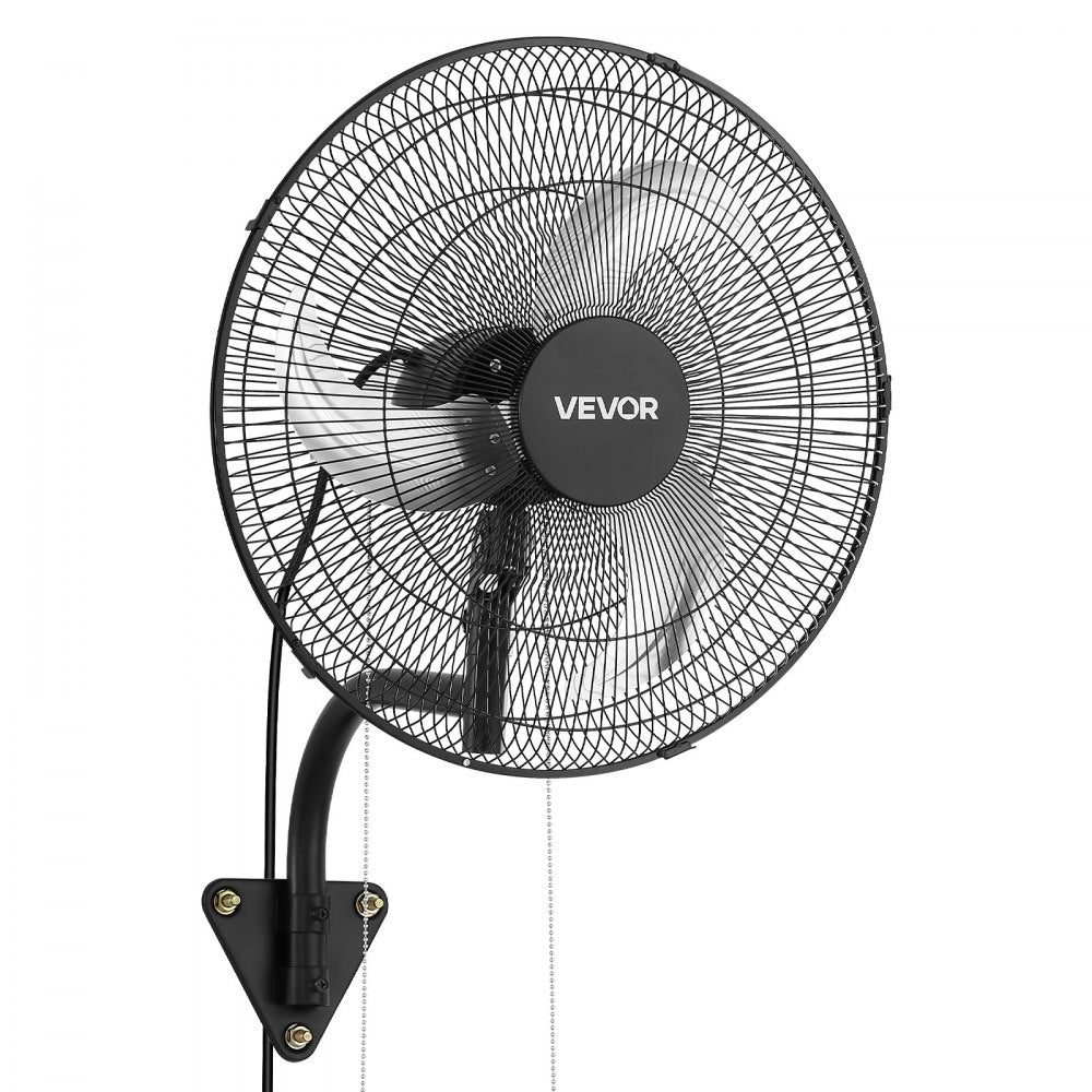 VEVOR Wall Mount Fan, 18 in Wall Mounted Hanging Fan Oscillating, 3-Speed, Long Airflow Distance, Adjustable Rotation Angle, Mechanical Powerful for Industry, Commercial, Garage, Workshop, Gym, Black