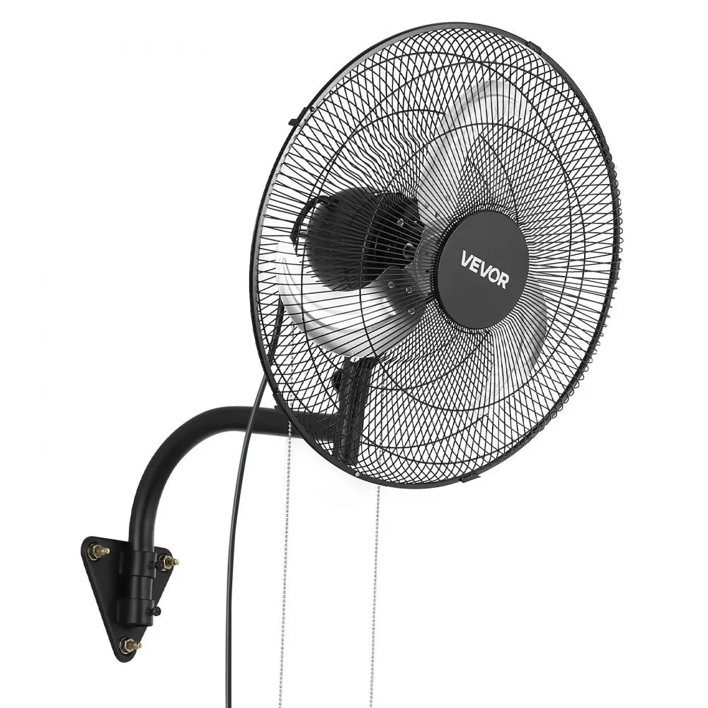 VEVOR Wall Mount Fan, 18 in Wall Mounted Hanging Fan Oscillating, 3-Speed, Long Airflow Distance, Adjustable Rotation Angle, Mechanical Powerful for Industry, Commercial, Garage, Workshop, Gym, Black