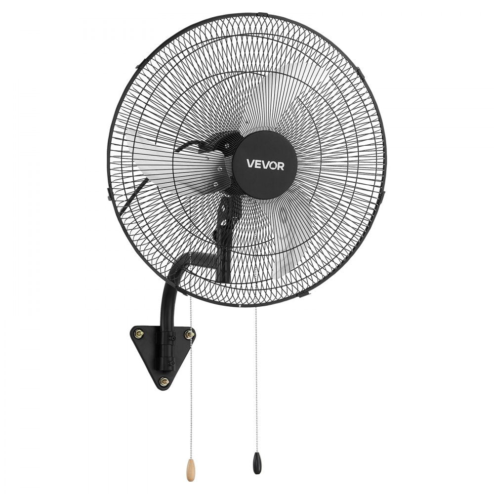 VEVOR Wall Mount Fan, 20 in Wall Mounted Hanging Fan Oscillating, 3-Speed, Long Airflow Distance, Adjustable Rotation Angle, Mechanical Powerful for Industry, Commercial, Garage, Workshop, Gym, Black