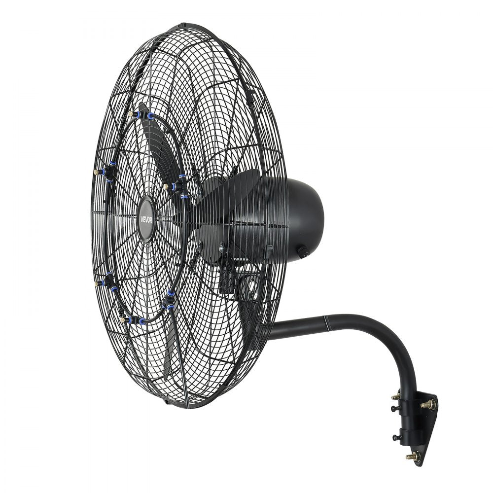 VEVOR Wall Mount Fan, 24 in Wall Mounted Hanging Fan with Oscillating & Mist, IP44-rated, 3-Speed, Powerful Air Reach, Mechanical Control, Long Airflow for Industry, Commercial, Garage, Workshop