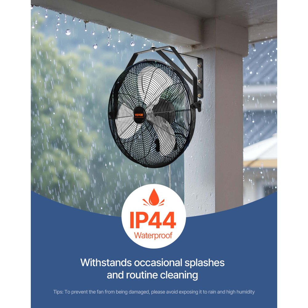 VEVOR Wall Mount Fan, 18 Inch, 3-speed High Velocity Max. 4150 CFM, Waterproof Industrial Wall Fan, Commercial or Residential for Warehouse, Greenhouse, Workshop, Patio, Black, ETL Listed