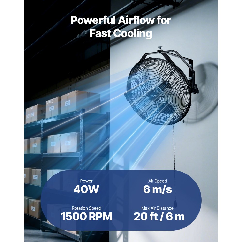 VEVOR 14 Inch Industrial Wall Mount Fan, High Velocity 2473 CFM Outdoor Fan with 3 Speeds, Waterproof IP44 Garage Wall Fan with Aluminum Blades for Workshop, Warehouse, Greenhouse