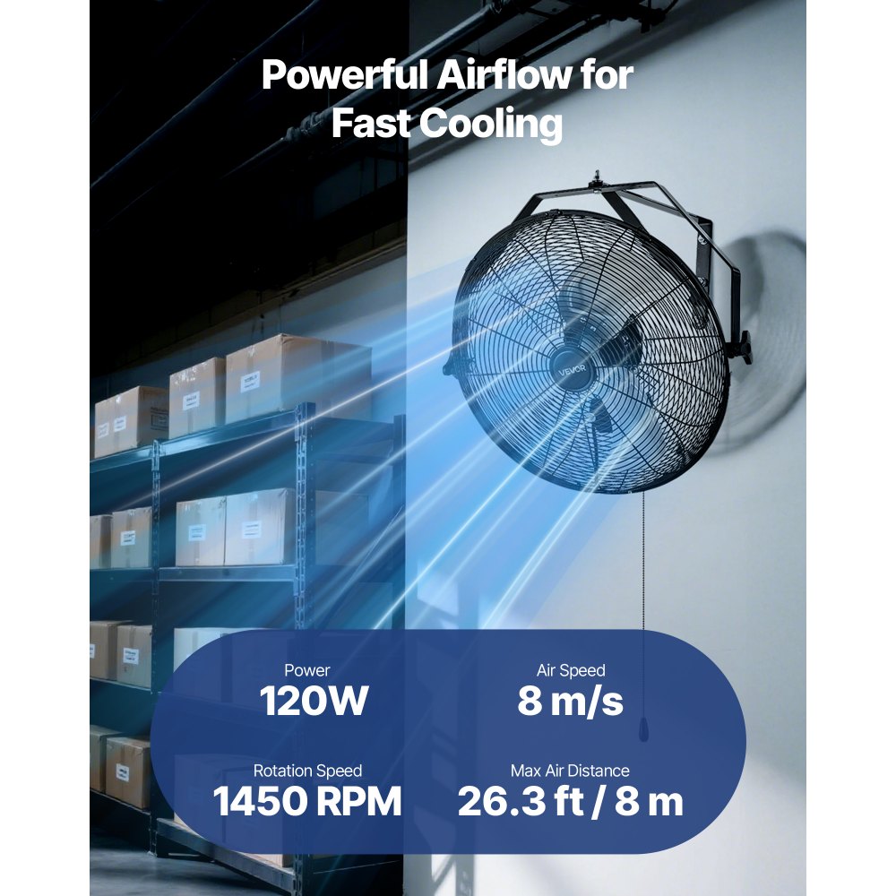 VEVOR 18 Inch Industrial Wall Mount Fan, High Velocity 4000 CFM Indoor Fan with 3 Speeds,  Powerful Motor Garage Wall Fan with Aluminum Blades for Workshop, Warehouse, Greenhouse, Commercial