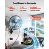 VEVOR Wall Mount Fan, 20 in Wall Mounted Hanging Fan with Oscillating & Mist, Remote, IP44-rated, 3-Speed, 18h Timer, Temperature Control, Powerful for Industry, Commercial, Garage, Workshop, Gym