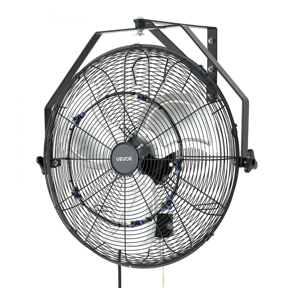 VEVOR Wall Mount Fan, 20 in Wall Mounted Hanging Fan with Mist, IP44-rated Protection, 3-Speed, Long Airflow Distance, Adjustable Rotation Angle, Powerful for Industry, Commercial, Garage, Workshop