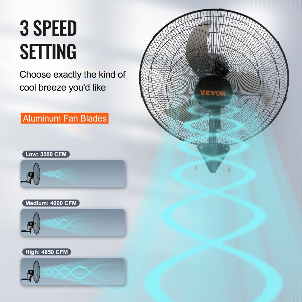 VEVOR Wall Mount Fan, 2 PCS 20 inch Oscillating, 3-speed High Velocity Max. 4000 CFM Industrial Wall Fan for Indoor, Commercial, Residential, Warehouse, Greenhouse, Workshop, Basement, Garage,Black