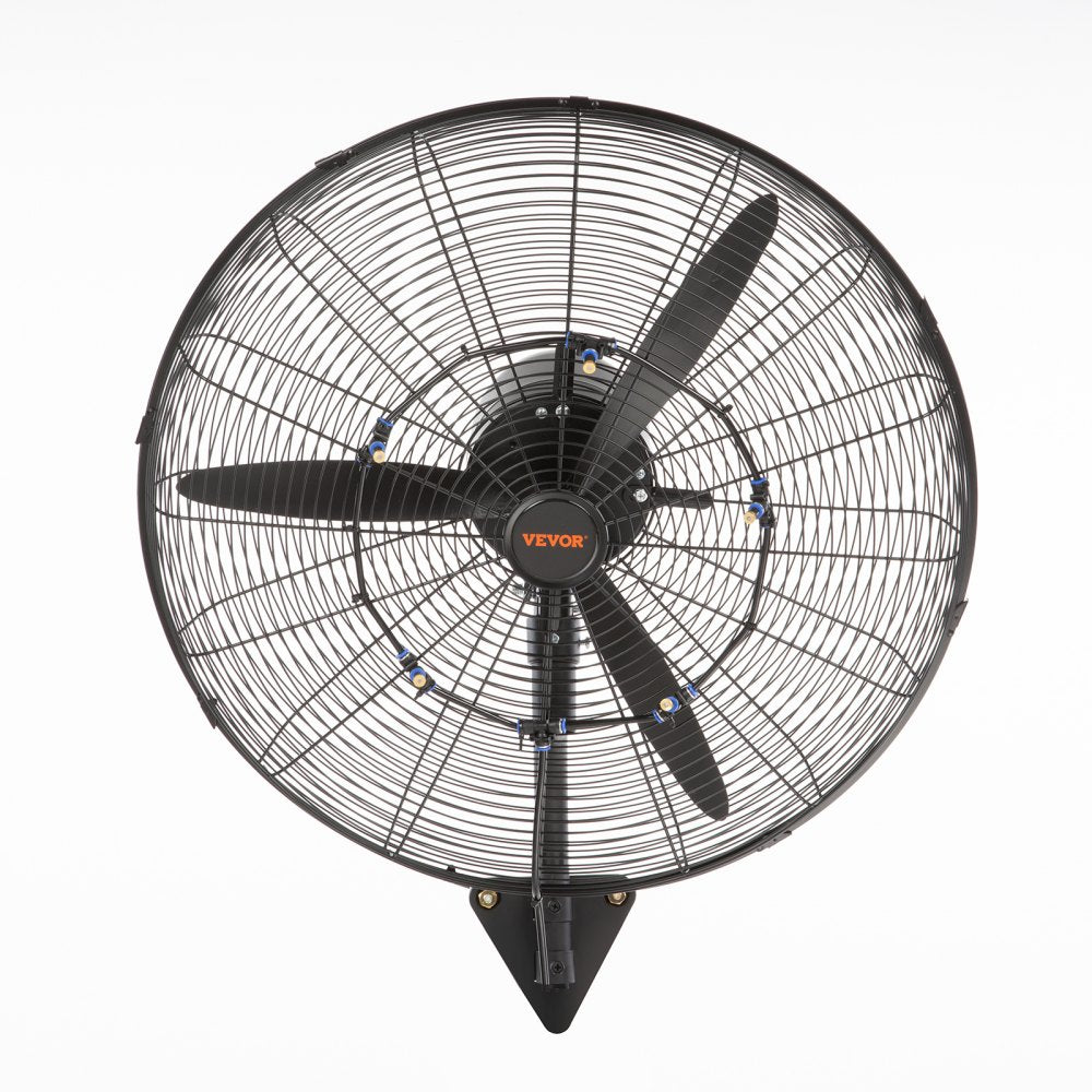 VEVOR Wall-Mount Misting Fan, 24 Inch, 3-speed High Velocity Max. 7000 CFM, Waterproof Oscillating Industrial Wall Fan, Commercial or Residential for Warehouse, Greenhouse, Workshop, Black, ETL Listed