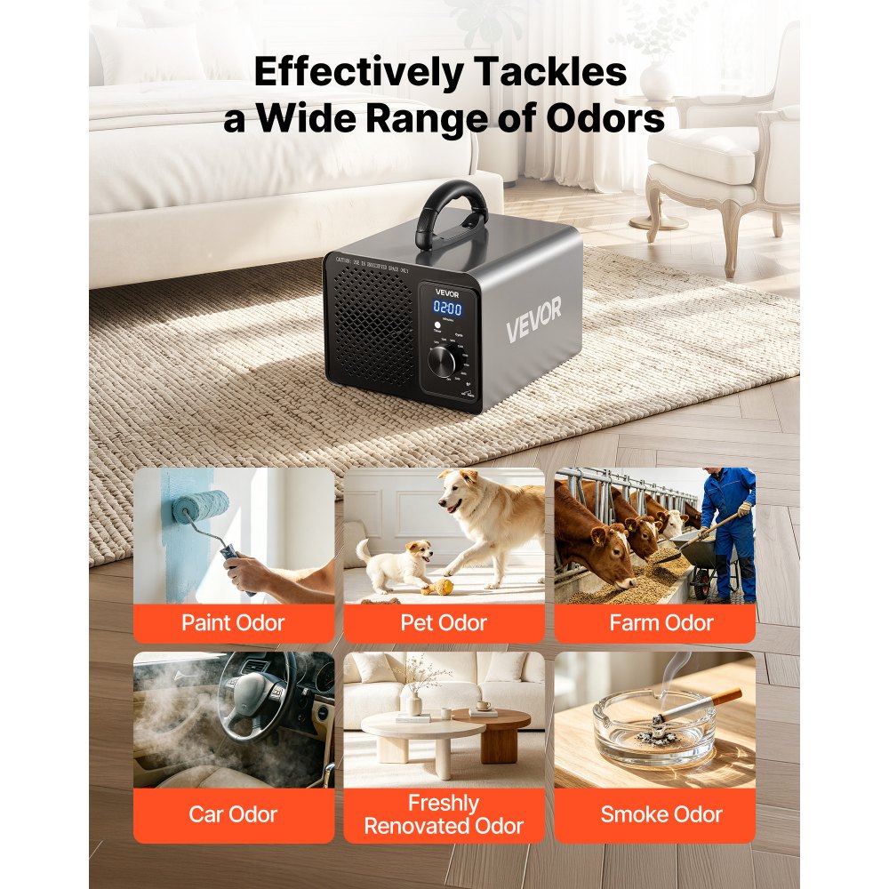 VEVOR Ozone Generator, 36000mg/h Commercial Ozone Machine, 15s Delayed Start & Timer & Rotary Encoder Knob & Odor-Treatment Cycle Mode, Industrial Deodorizer for Car, Smoke Odorss,Up to 3200 sq.ft