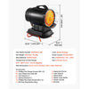 VEVOR radiant kerosene heater - dimensions and accessory list graphic
