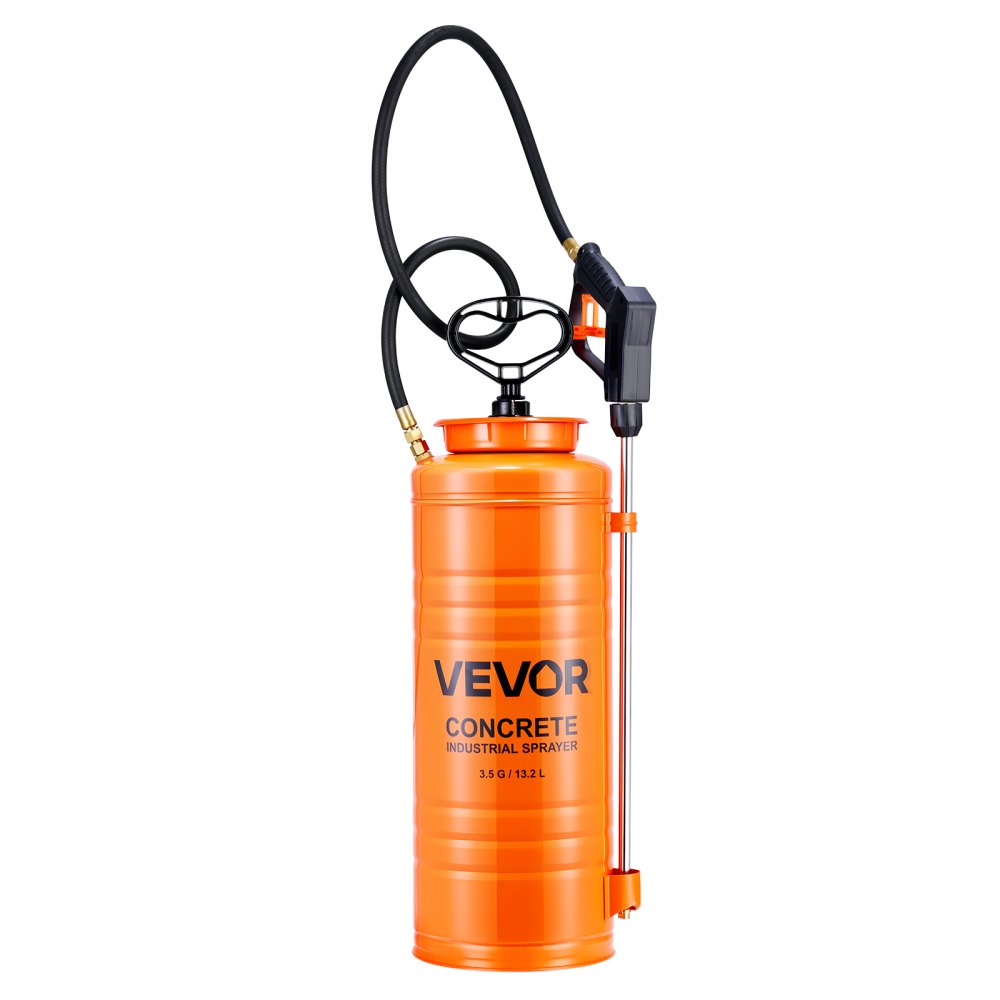 VEVOR Industrial Concrete Sprayer, 3.5 Gallon Stainless Steel Sprayer, Heavy Duty Tri-Poxy Pump Sprayers, 20.5"Wand with Ergonomic Gun Handle, 48"& 120"Hose, 2 Brass Nozzles for Construction, Garden