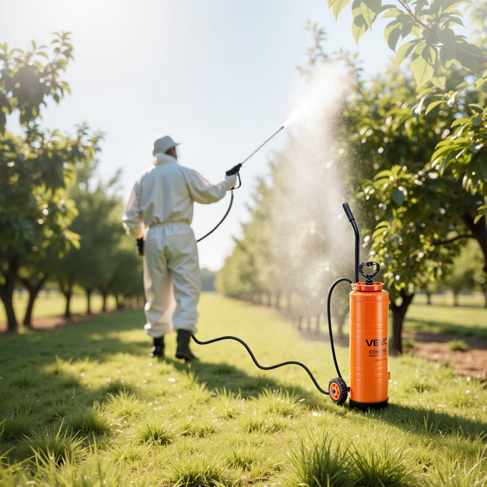 VEVOR Industrial Sprayer, 4.5 Gallons Large Capacity, Stainless Steel Concrete Sprayer with Ergonomic Handle & Removable Cart, 48" & 120" Hose, Concrete Sealer Sprayers for Form Oils Construction